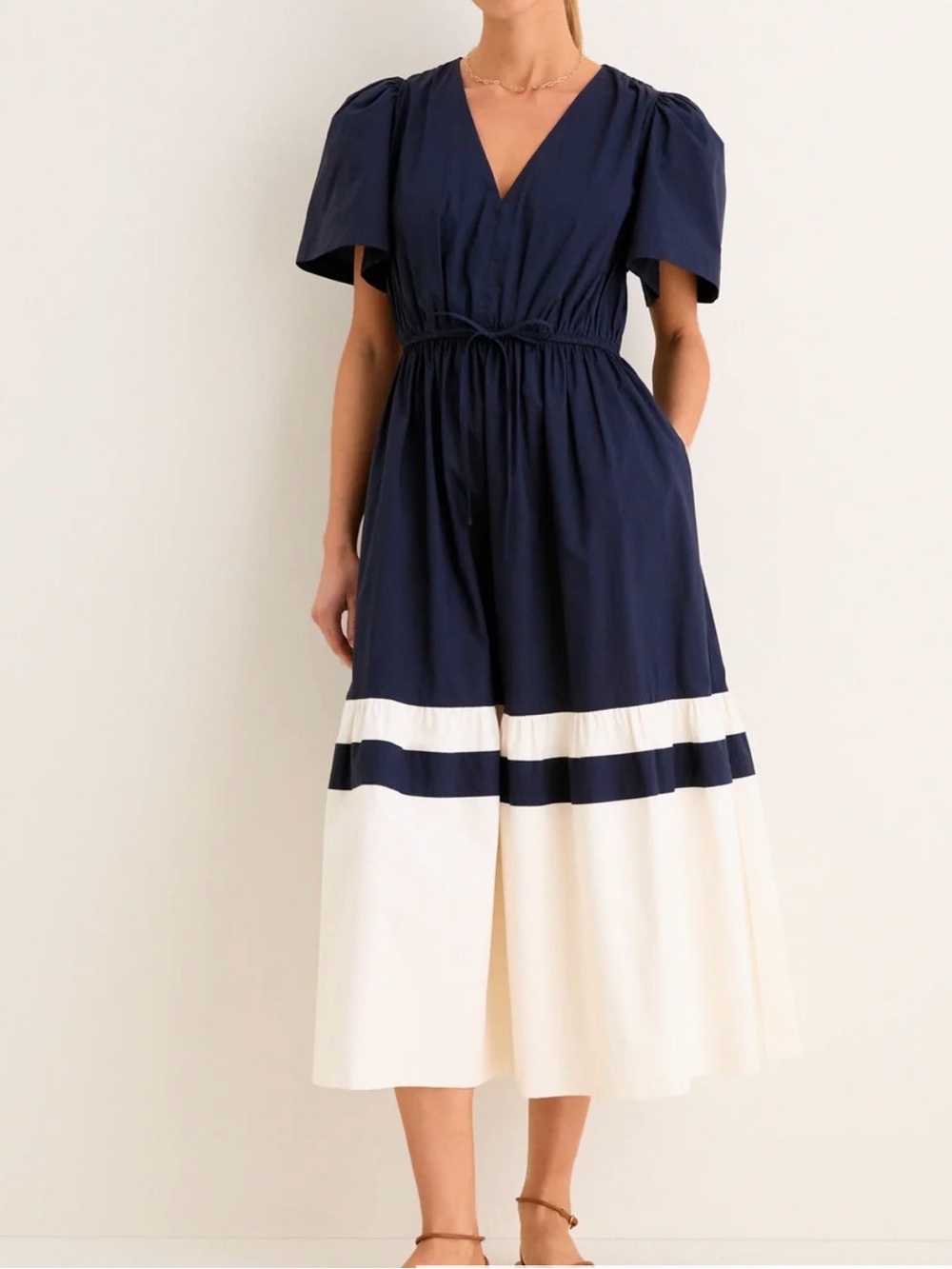 TUCKERNUCK Navy and Cream Mitchell Midi Dress - Size M